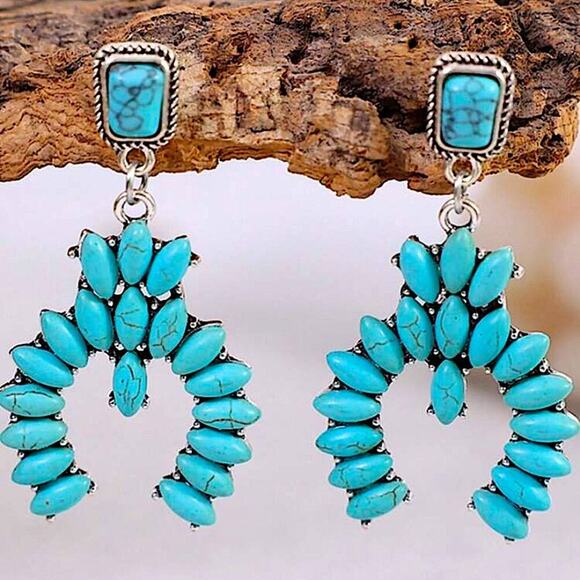 Bohemian Handmade Turquoise Dangle Earrings, Boho , Western, B… - Picture 3 of 4